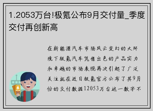 1.2053万台!极氪公布9月交付量_季度交付再创新高