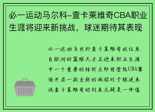 必一运动马尔科-查卡莱维奇CBA职业生涯将迎来新挑战，球迷期待其表现